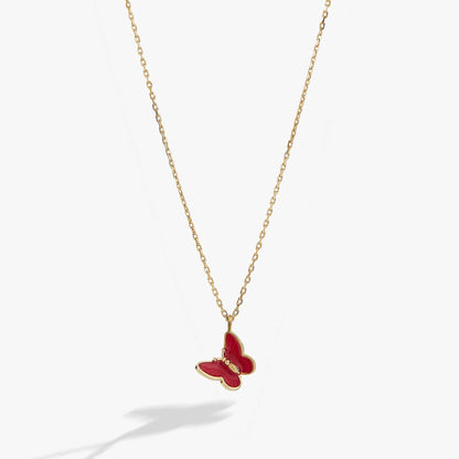 Pink Enamel Butterfly Necklace